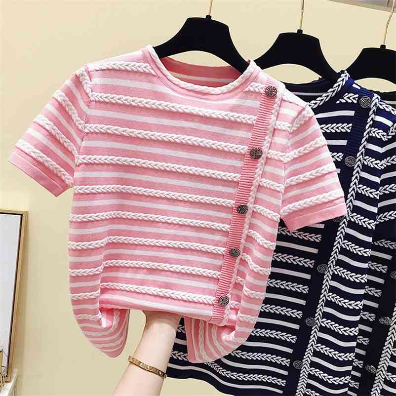 Summer Women' Short Sleeves Stripe Knitted O Neck T-Shirt Tee Girls Pullover Casual Tops Tees A2877 210519, Pink
Summer Women' Short Sleeves Stripe Knitted O Neck T-Shirt Tee Girls Pullover Casual Tops Tees A2877 210519, Pink