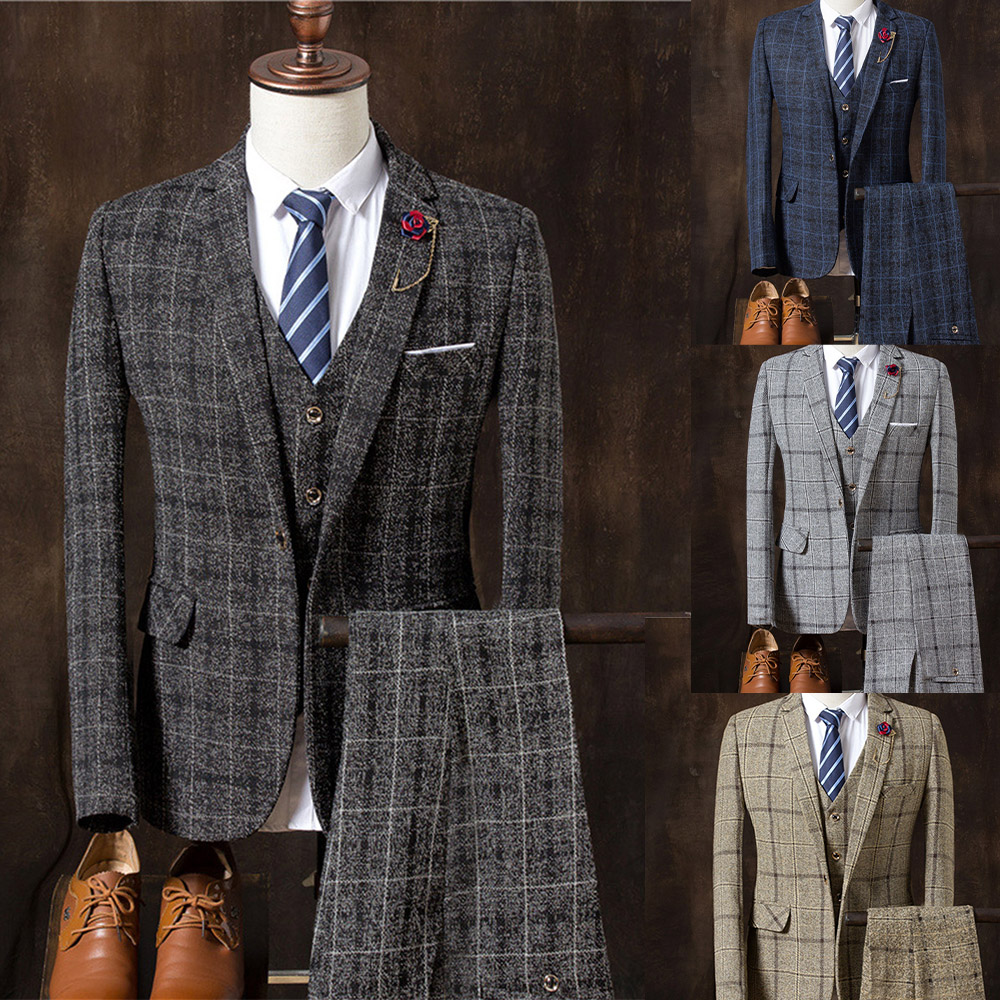Three-Pieces Men Suits Business Casual tuxedos Cotton Slim Fit Groom Party Coat Tailored Work Wear Wedding Suit