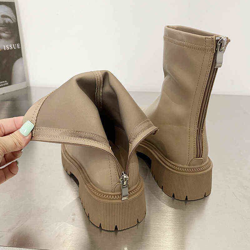 Women's Rubber Boots Boots-women Shoes Woman Winter Shoes Low Heels booties Round Toe Rain 2021 Mid Calf Autumn Women Boots Y1105