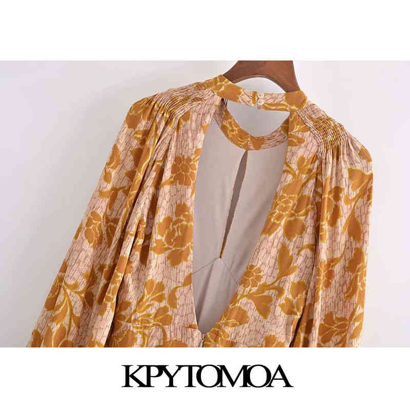 Women Chic Fashion Floral Print Pleated Midi Dress Backless Zipper With Lining Female Dresses Vestidos 210420