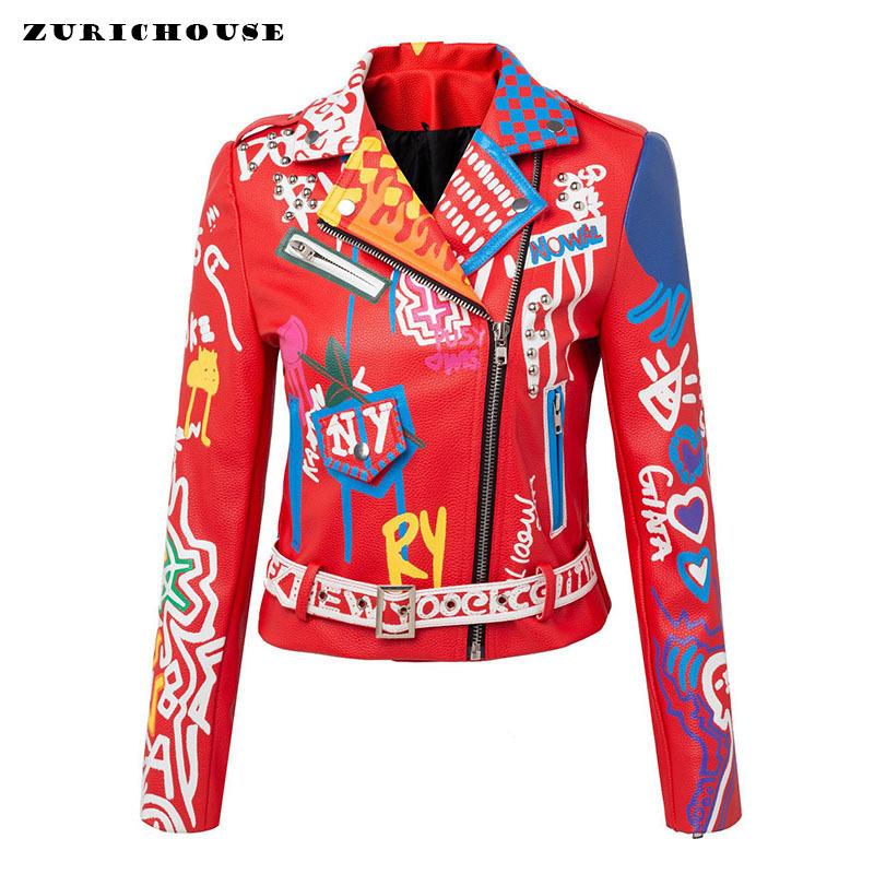 Women's Leather & Faux ZURICHOUSE Fashion Graffiti Print Red PU Jacket Women Lapel Slim Short Streetwear Punk Rivet Locomotive Coat Mujer, Black
Women's Leather & Faux ZURICHOUSE Fashion Graffiti Print Red PU Jacket Women Lapel Slim Short Streetwear Punk Rivet Locomotive Coat Mujer, Black