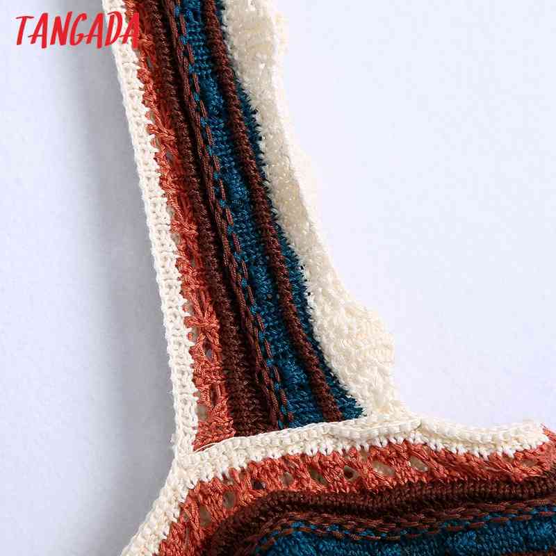 Women Fashion Color Match Crochet Short Camis Ladies Vintage Knitted Female Summer Chic Crop Tops BE230 210416
