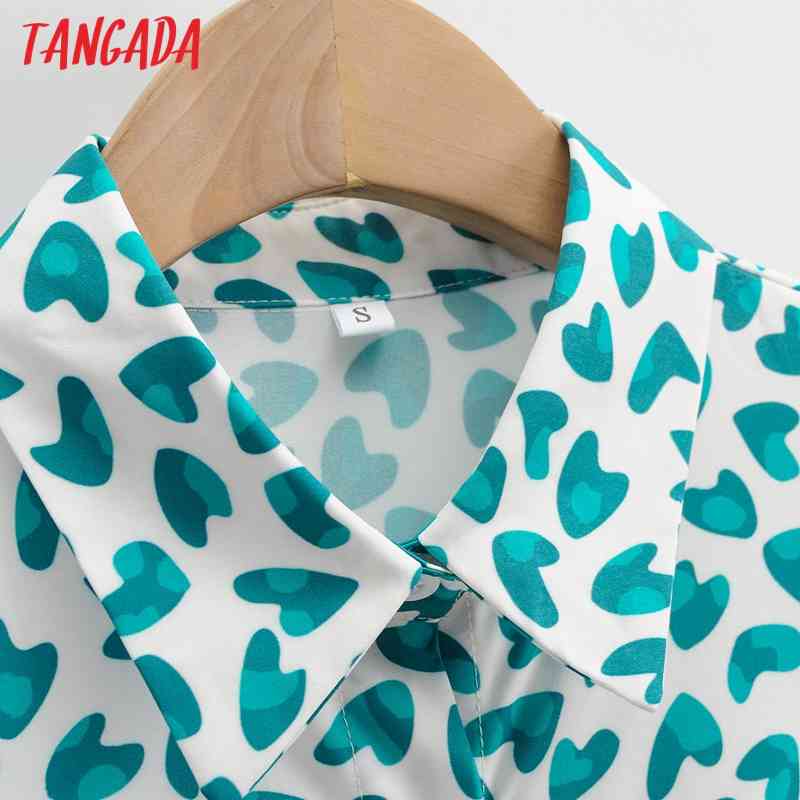 Women Blue Heart Print Blouse Long Sleeve Chic Female Office Lady Shirt Blusas Femininas 1F105 210416