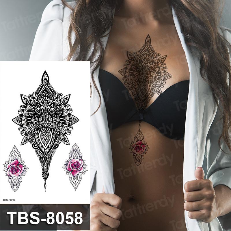 Temporary Tattoos Sexy Black Mandala Flower Henna Stickers Women Girls Body Breast Under Boob Tattoo Arm Fake Tatoo Wedding
Temporary Tattoos Sexy Black Mandala Flower Henna Stickers Women Girls Body Breast Under Boob Tattoo Arm Fake Tatoo Wedding