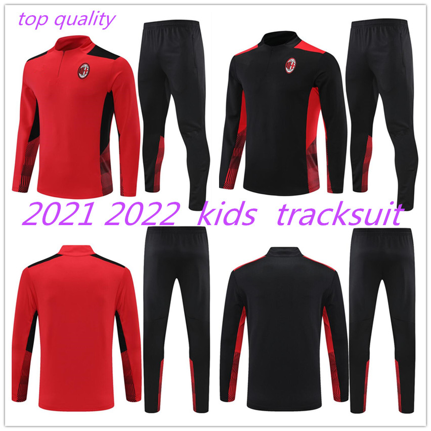2021 2022 child AC training suit IBRAHIMOVIC PIATEK KAKA Soccer jacket survetement 21 22 maillot de foot CALHANOGLU mIlan football kids Tracksuit, Black