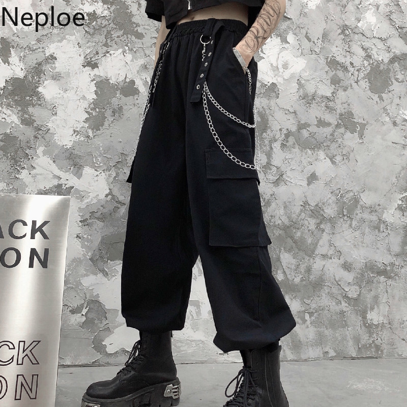 Neploe Wide Leg Cargo Pants Women Harajuku Streetwear Trousers High Waist Loose Pantalon Pockets Straight Casual Sweatpants 210422