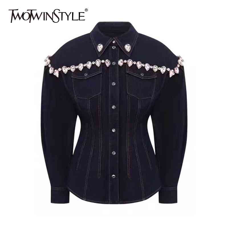 Patchwork Diamond Denim Jacket For Women Lapel Long Sleeve Casual Jackets Female Fashion Clothing 210524, Blue
Patchwork Diamond Denim Jacket For Women Lapel Long Sleeve Casual Jackets Female Fashion Clothing 210524, Blue