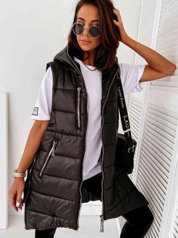 Autumn and Winter Women's Coat Vest Mid-Length Waistcoat Plus Size Streetwear Sleeveless Jacket Quilted 211120