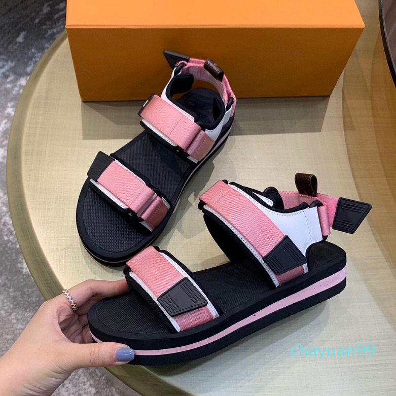 Luxury leather sandals thick soled Velcro summer cool comfort size 35-40 2021, Black