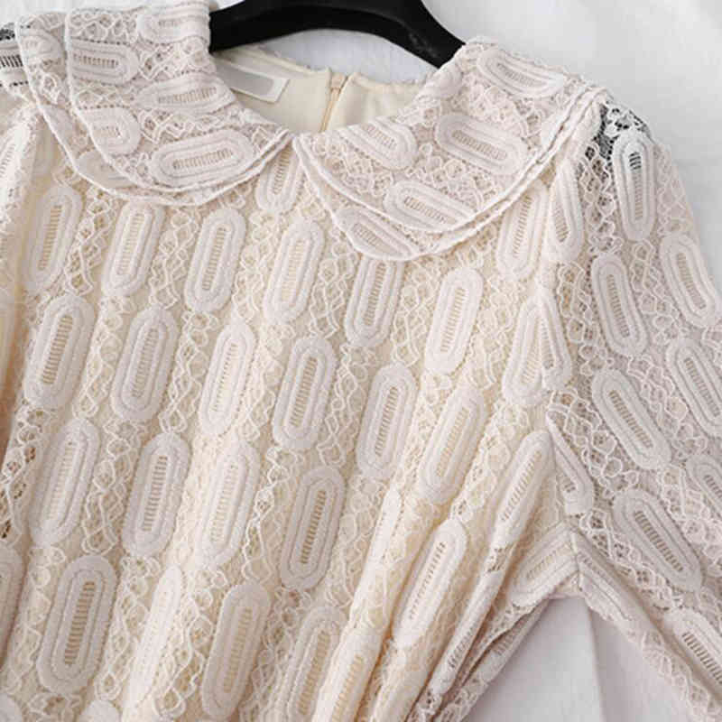 Arrival Spring Lace Dress Fashion Vintage Long Sleeve Ruffles Long Dress Elegant Slim Women Evening Party Dresses 210521