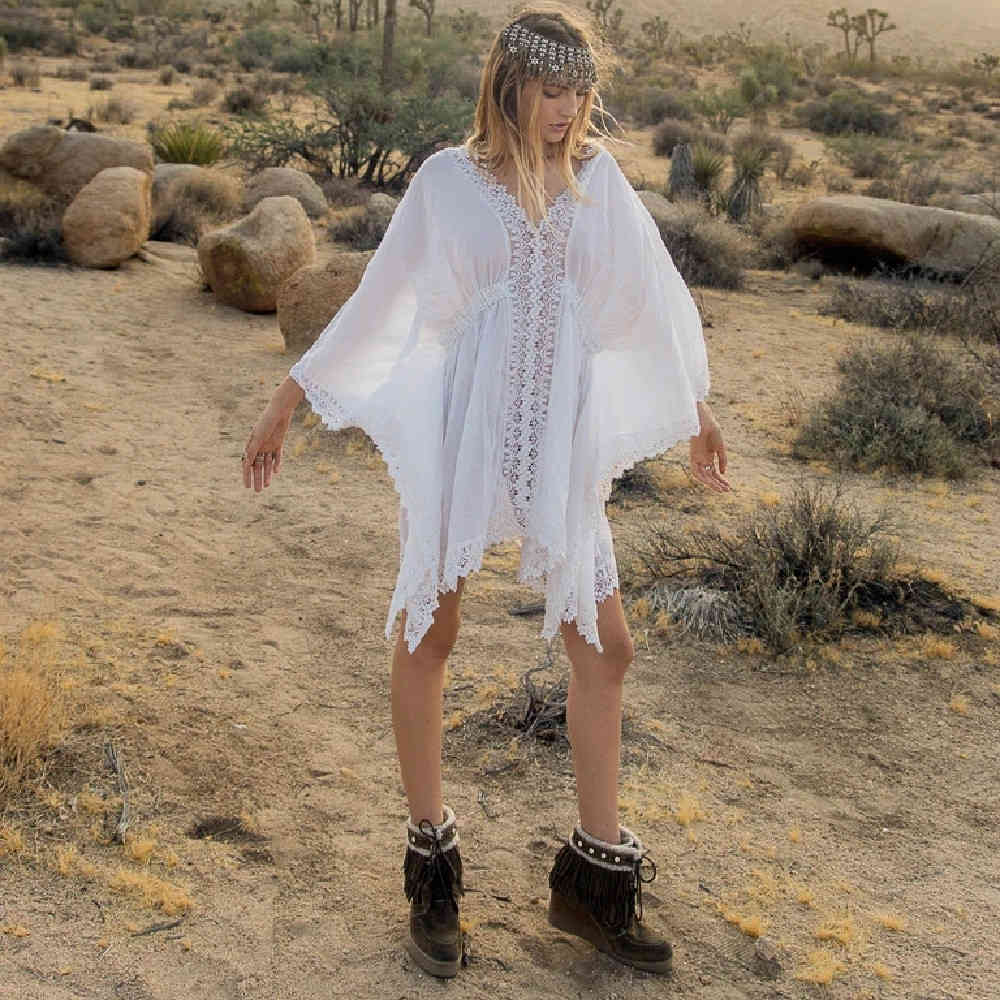 Cotton Beach Cover up Kaftan Sarong Bathing Suit s Pareos Swimsuit Womens Swim Wear Tunic #Q515 210420