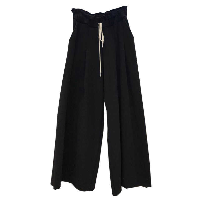 Spring And Summer Fashion Casual Loose Elastic Waist Trousers Comfortable Home Lace-up Cotton Ladies Wide-leg Pants 210615Z