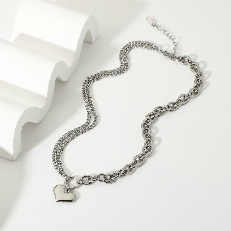 Pendant Necklaces Stainless Steel Cuban Chain Heart Shape Necklace For Women Double Layer Splicing Choker Jewelry
Pendant Necklaces Stainless Steel Cuban Chain Heart Shape Necklace For Women Double Layer Splicing Choker Jewelry