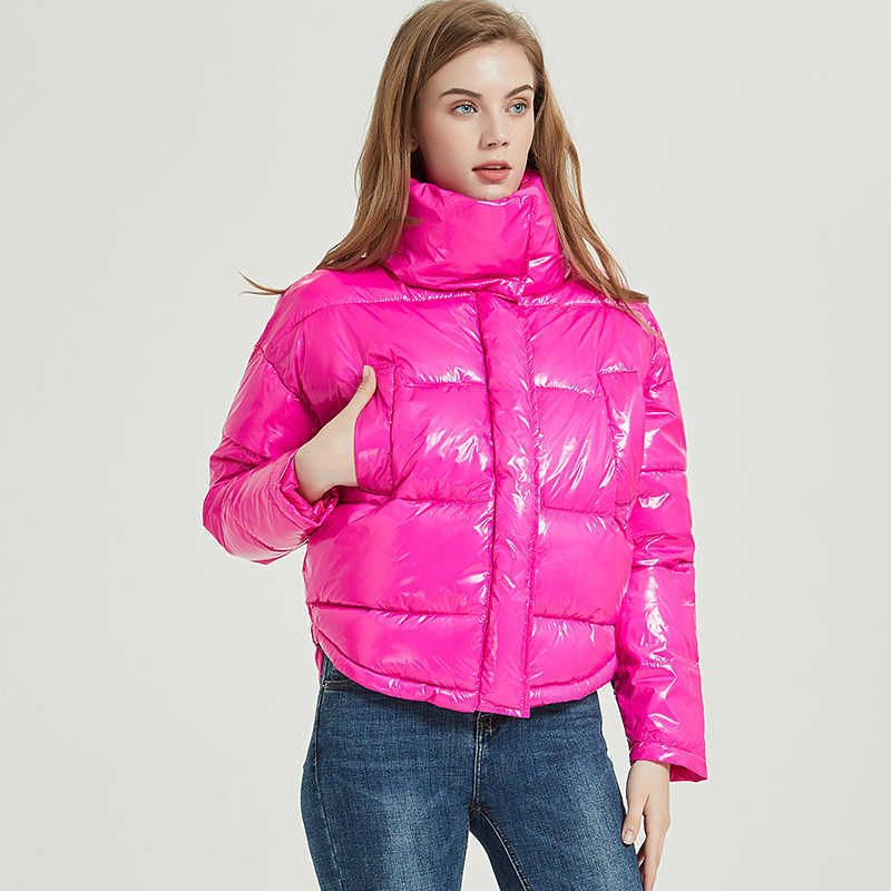 Winter Glossy Jacket For Women Rose Red Parka Female Bread Down s Cotton Padded Shiny Waterprooft Coat 211013