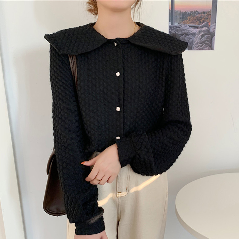 Nomikuma Sweet Peter Pan Collar Women Blouse Korean Autumn Winter Thick Top Blusas New Causal Femme Shirts Mujer 6D709 210427