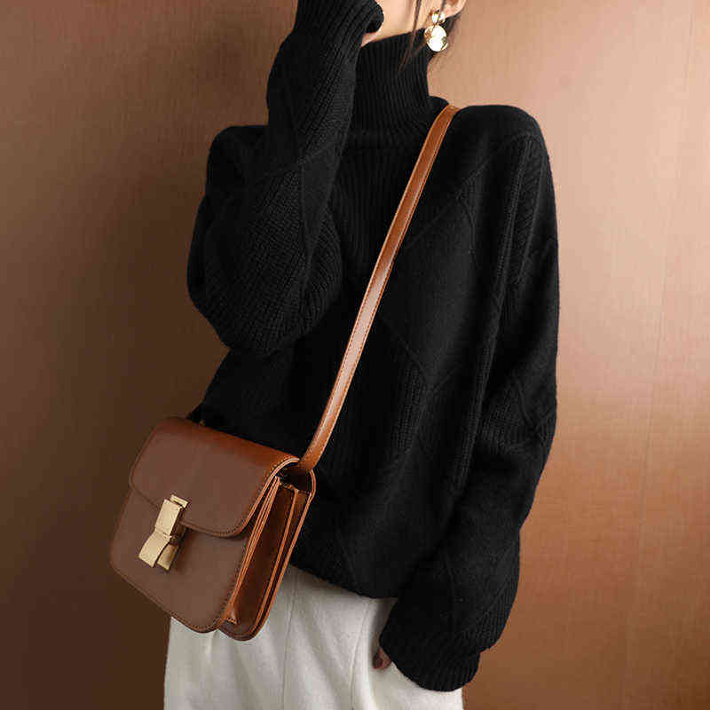 Cashmere sweater women turtleneck sweater pure color knitted turtleneck pullover 100% pure wool loose large size sweater women 211109