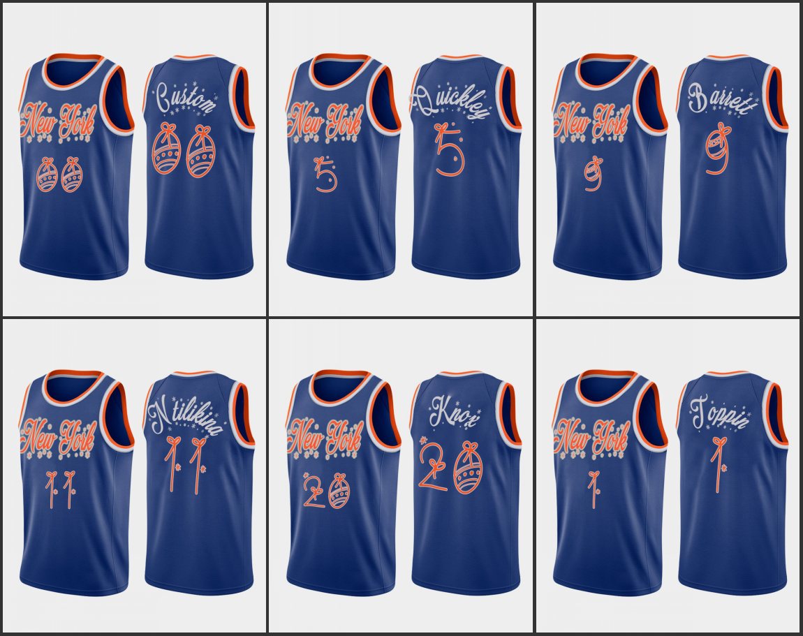 New YorkKnicksMen R.J. Barrett Kevin Knox Frank Ntilikina Immanuel Quickley Obi Toppin Custom Blue Christmas Night Special Edition Jersey, Black
New YorkKnicksMen R.J. Barrett Kevin Knox Frank Ntilikina Immanuel Quickley Obi Toppin Custom Blue Christmas Night Special Edition Jersey, Black