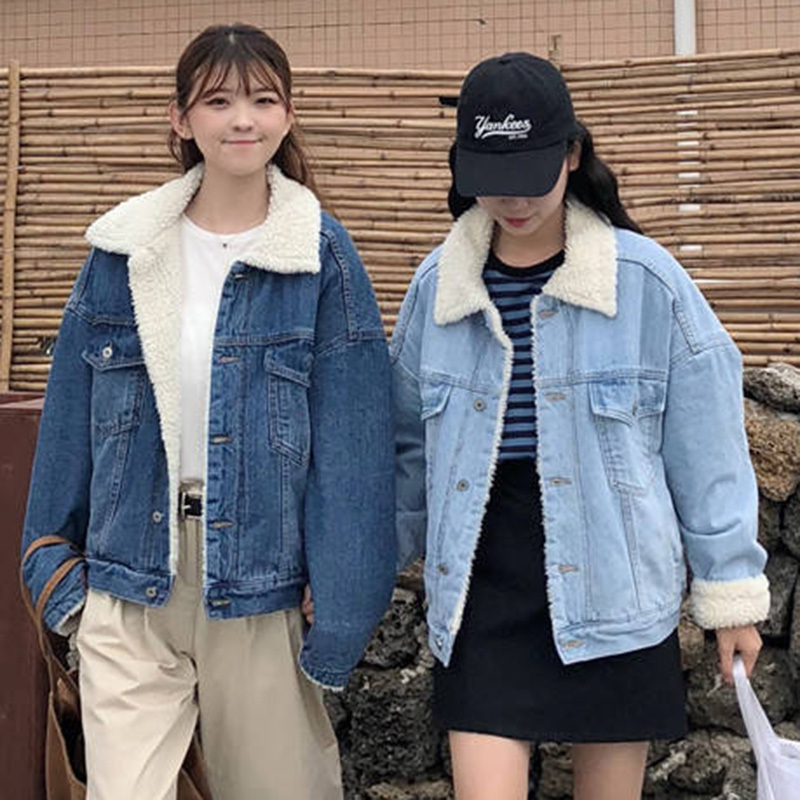 Women Winter Jackets thick outwear denim coat Solid turn down collar cotton jacket for female plus size M3XL 210524