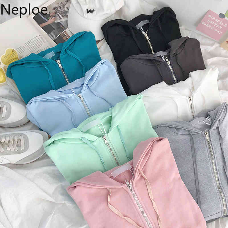 Neploe Sweatshirt Women Streetwear Vintgae Korean Hoodies Loose Solid Color Casual Hooded Coat Spring Fashion Ouotwear Tops 210422