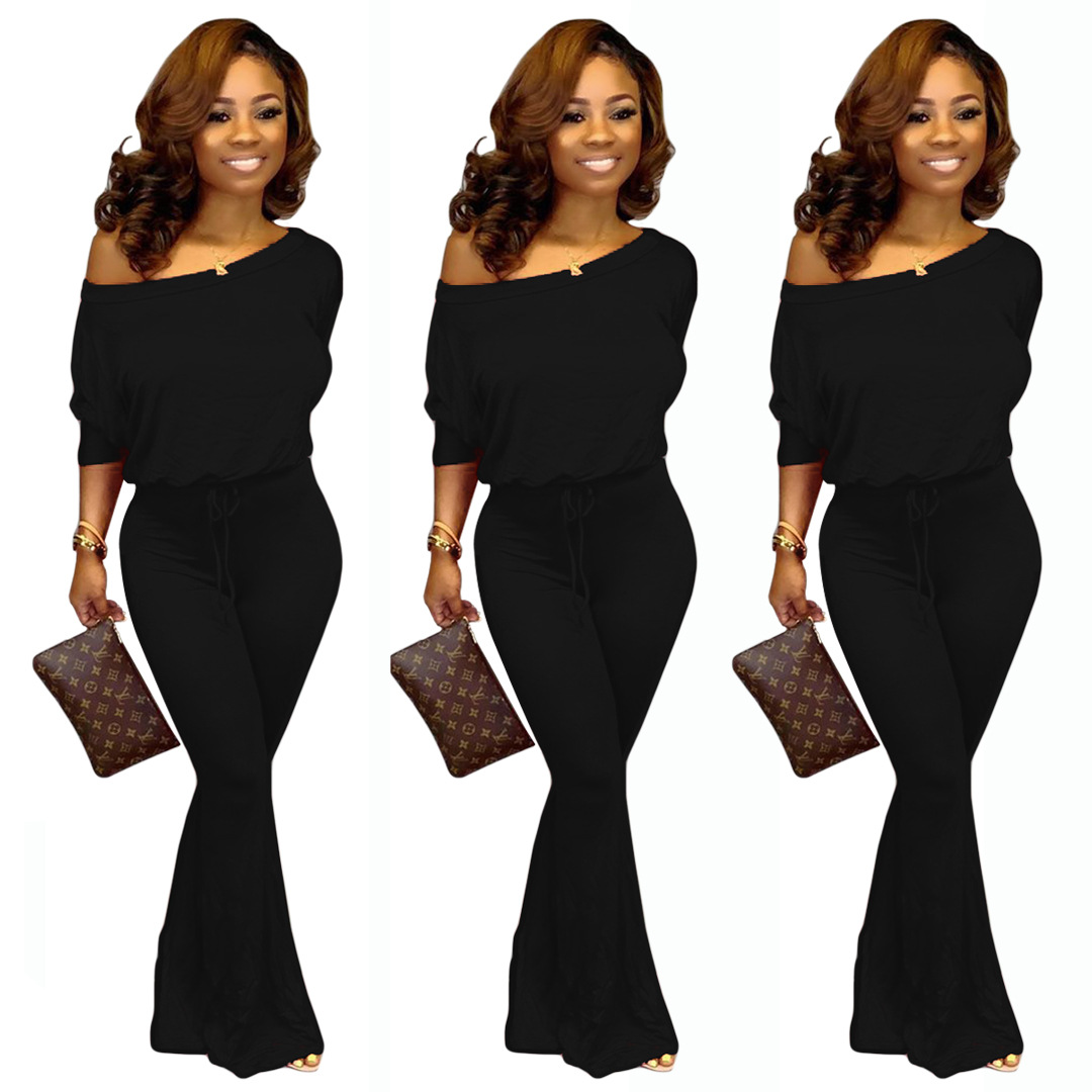 Women Jumpsuits Solid Color Bat Sleeve Casual Jumsuits For Fashion 2 Peice Outfits
