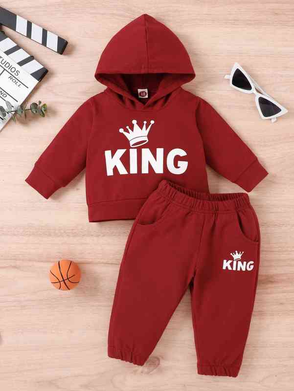 Baby Crown And Letter Graphic Hoodie & Sweatpants SHE