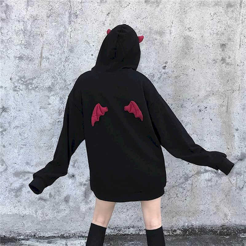 Hooded sweater women autumn and winter Korean version dark little devil wings letter embroidery top loose plus velvet sweatshirt 210526, Black
Hooded sweater women autumn and winter Korean version dark little devil wings letter embroidery top loose plus velvet sweatshirt 210526, Black