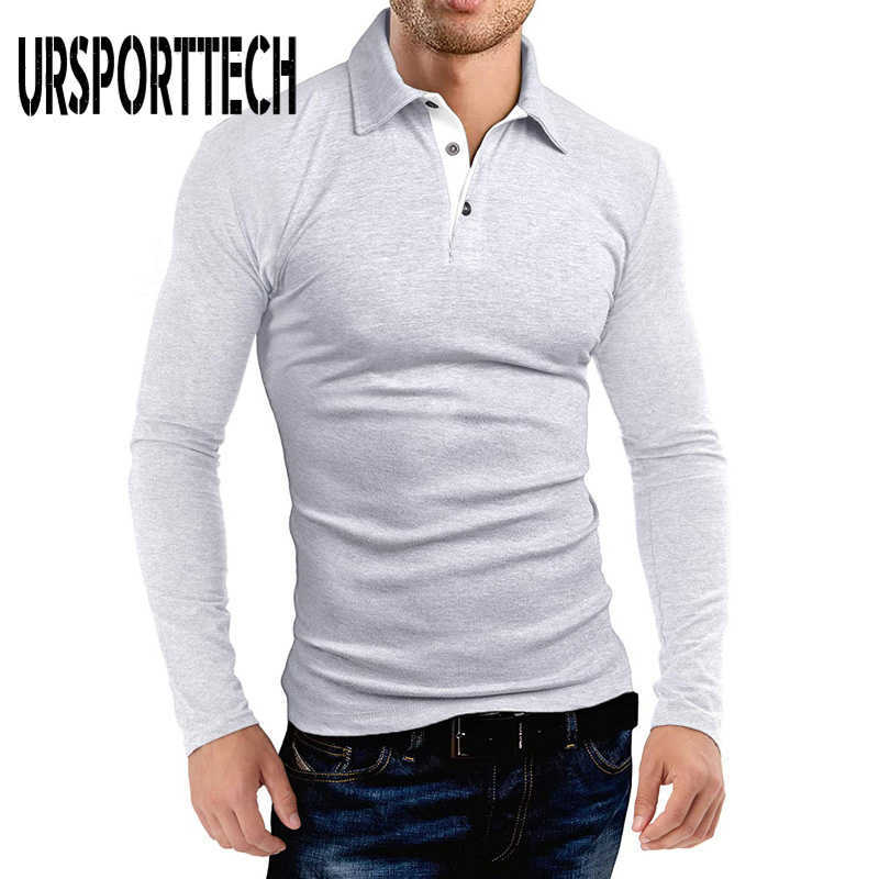 URSPORTTECH Solid Color T Shirt Men Spring Autum Men's Long Sleeve Lapel Polo T Shirt for Men Business Golf T-shirtsTop 210528