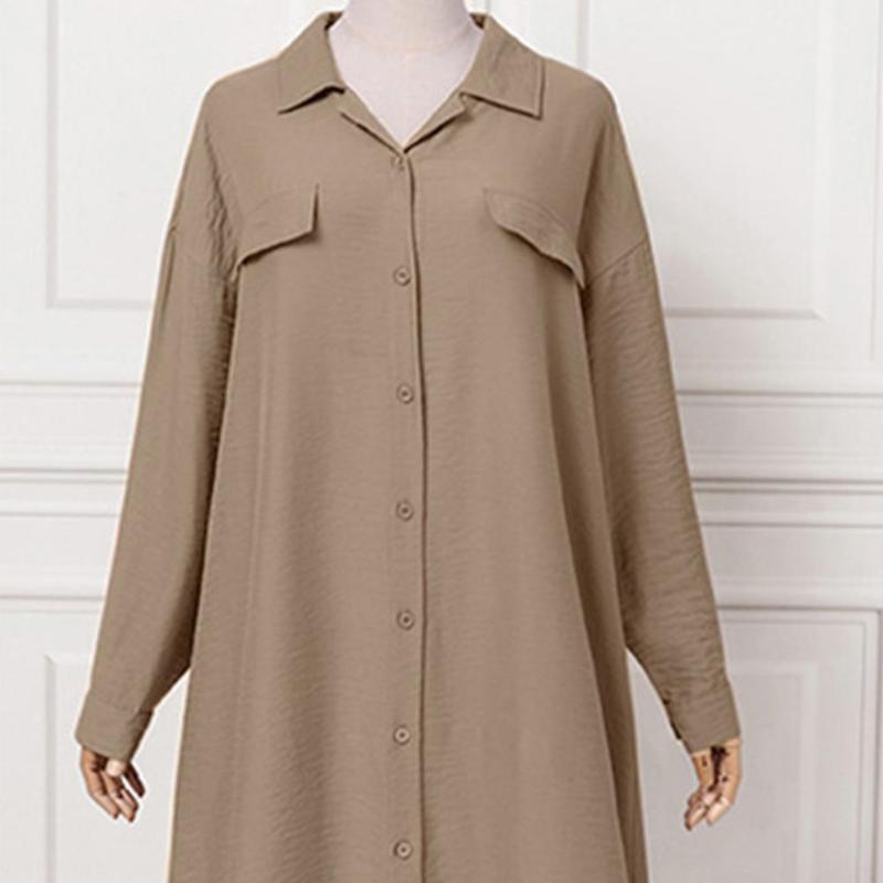 Casual Dresses Plus Size Elegant Women Shirt Dress Maxi Single-breasted Solid Color Extra Long Turn-down Collar Loose Autumn