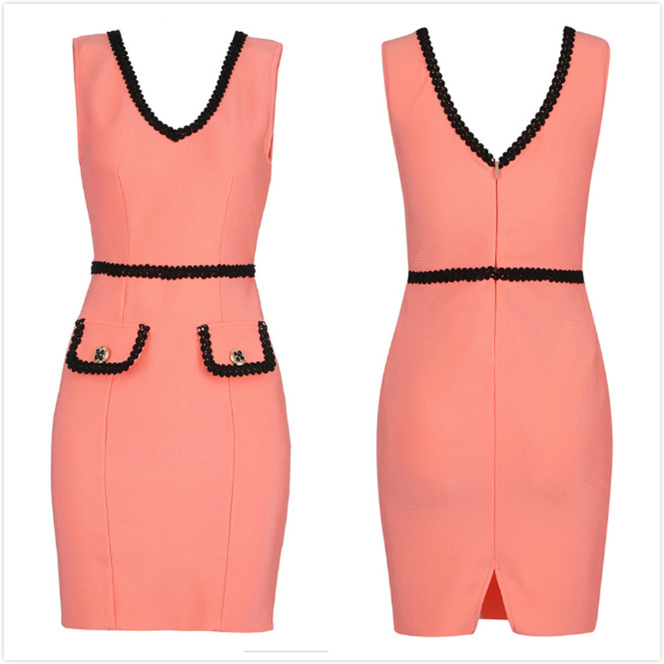 Free Style Female Bandage Dress Sexy V-neck Sleeveless Pocket Bodycon Mini Club Night Party Vestidos 210524
