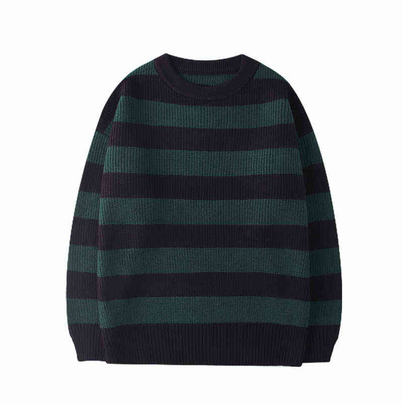 LEGIBLE Striped Men Sweaters Autumn Men's Pullovers Harajuku Streetwear Tate Landon Sweater Green Striped Sweater Women 220114