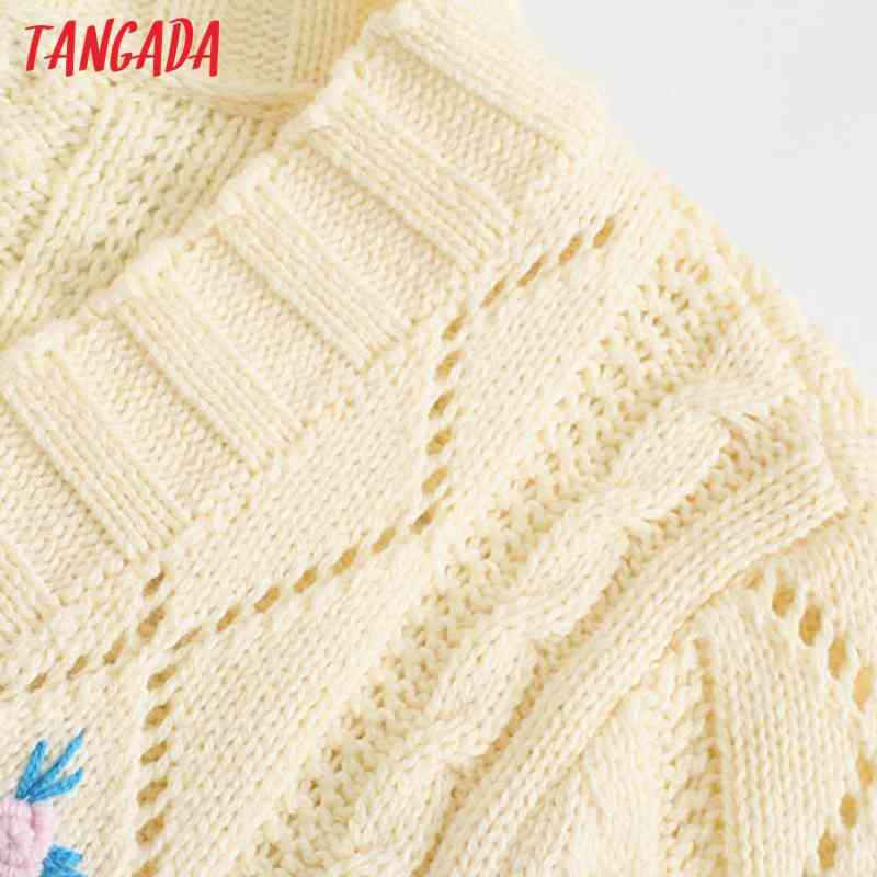 Women Elegant Flower Emboridery Crop Vintage Jumper Lady Fashion Knitted Cardigan Coat 3N23 210416