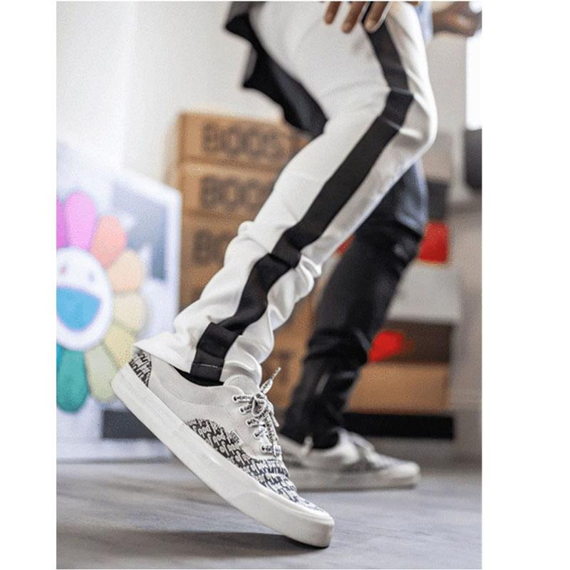 Fashion Drawstring Patchwork Two Color Mens Casual Pencil Pants Streetwear Men Slim Fit Jogger Zipper Elastic Waist Trousers Men's