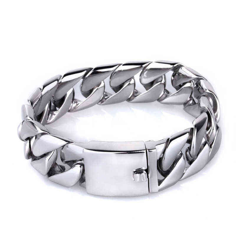 TrustyLan Shiny Glossy 316L Stainless Steel Mens Bracelets 20MM Wide Chain Jewellery Accessory Man Bracelet 211124