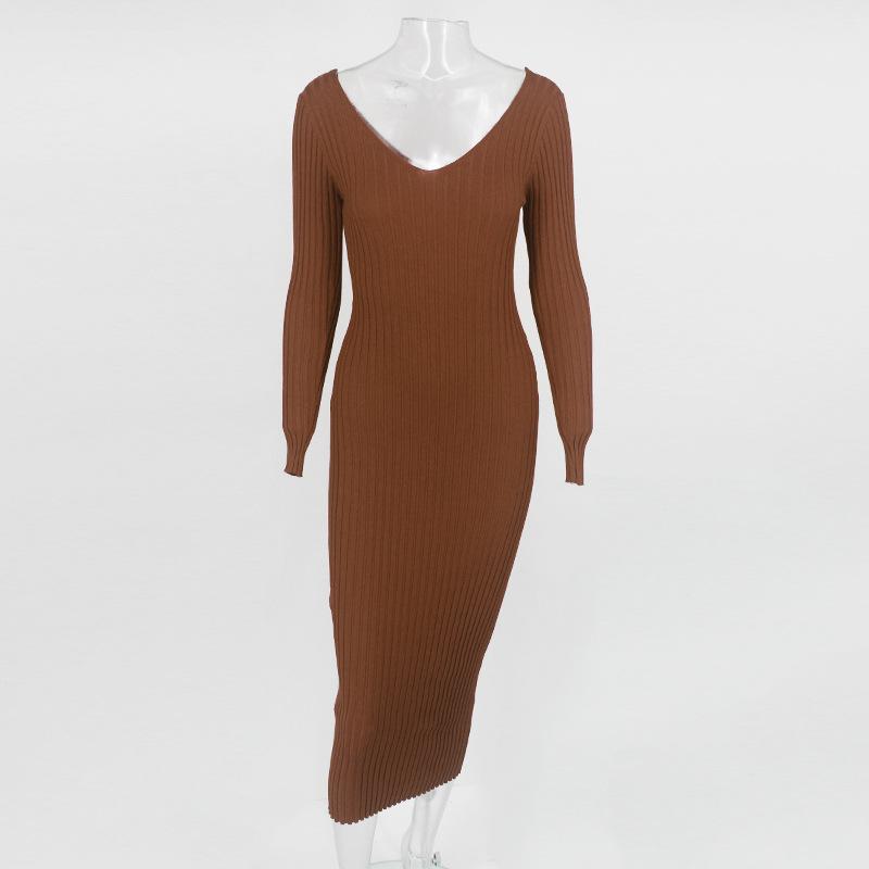 Neck Knitted Dress Autumn Winter Women Clothes Solid Long Sleeve Sweater Bodycon Fashion Sexy Streetwear Party Dresses Casual