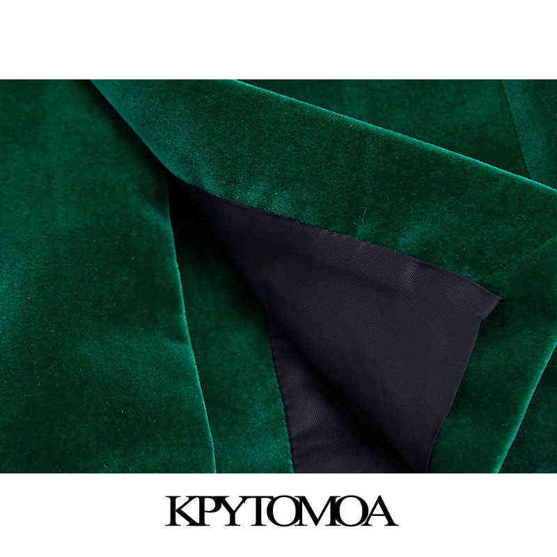 KPYTOMOA Women Fashion Metal Button Velvet Green Blazer Coat Vintage Long Sleeve Flap Pockets Female Outerwear Chic Veste 211122