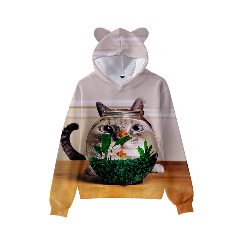 Fish pond cat pattern cute boy girl clothes hooded 3D printing hooded sweater tops autumn early winter ears hooded pullover, Black
Fish pond cat pattern cute boy girl clothes hooded 3D printing hooded sweater tops autumn early winter ears hooded pullover, Black