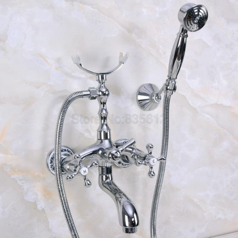 Wall Mounted Chrome Polished Clawfoot Bathtub Faucet Telephone Style Bath Shower Water Mixer Tap With Handshower Tna234 Bathroom Sets
Wall Mounted Chrome Polished Clawfoot Bathtub Faucet Telephone Style Bath Shower Water Mixer Tap With Handshower Tna234 Bathroom Sets