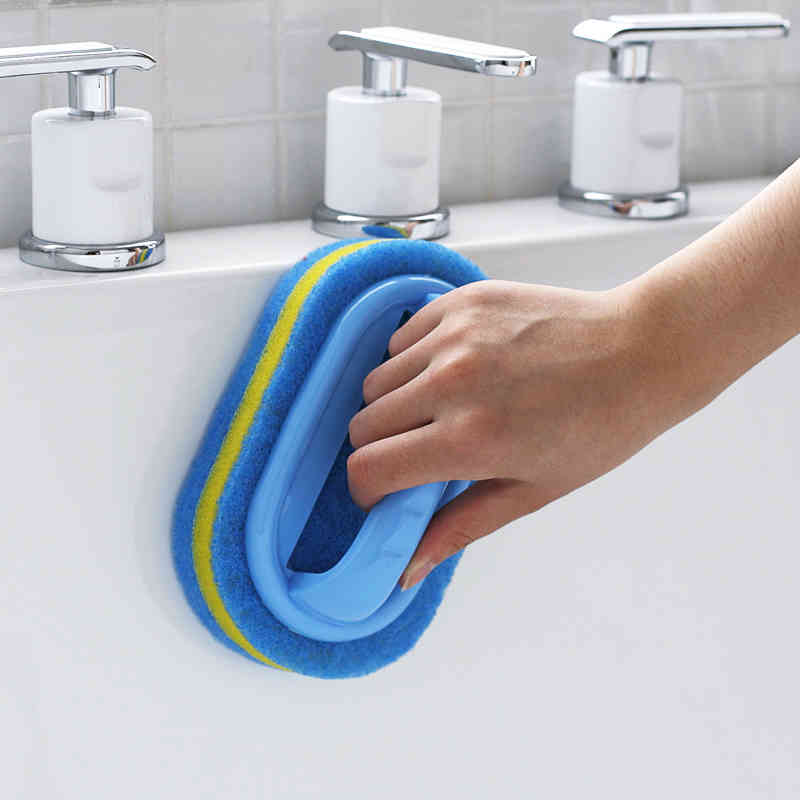 Sponge Brush Kitchen Cleaning Bathroom Toilet Kitchen Glass Wall Cleaning Bath Brush Handle Sponge Bathtub Ceramic Cleaning Tool