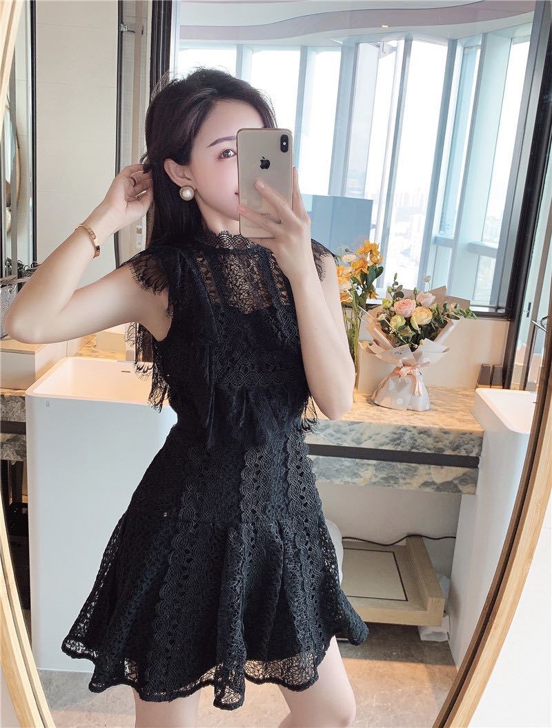 Runway Self Portrait Vintage Black Lace Dresses High Quality O-neck Elegant Mini A Line Summer Fashion Woman 210506