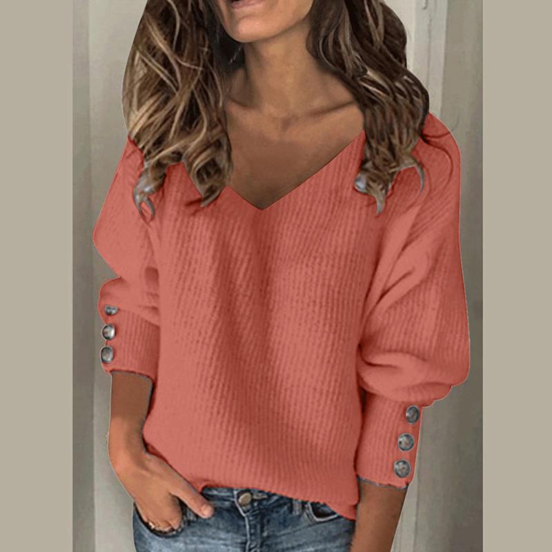 Womens Sweaters Women Pullover Knitted Sweater Bow Collar Solid Buttons Sleeve Knitting Casual Autumn Winter Tops Jumper Soft Warm Pulls