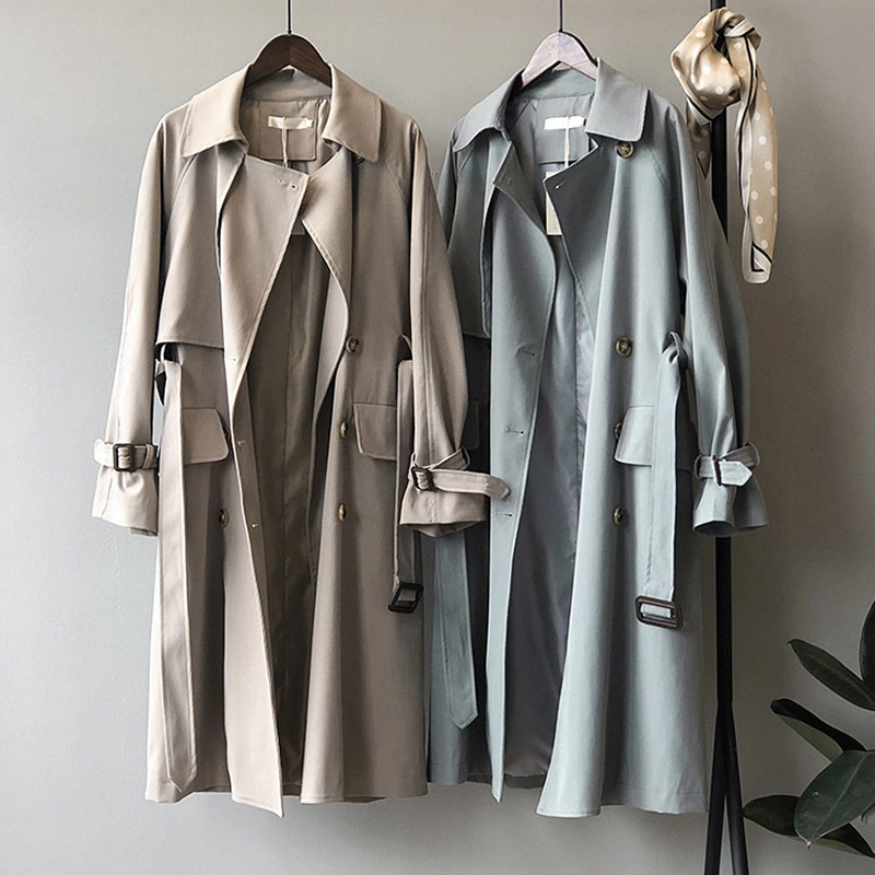 Elegant Office Solid Long Trench Coat Women Batwing Sleeve Vintage Bandage Lady Double Breasted Windbreaker 210515
