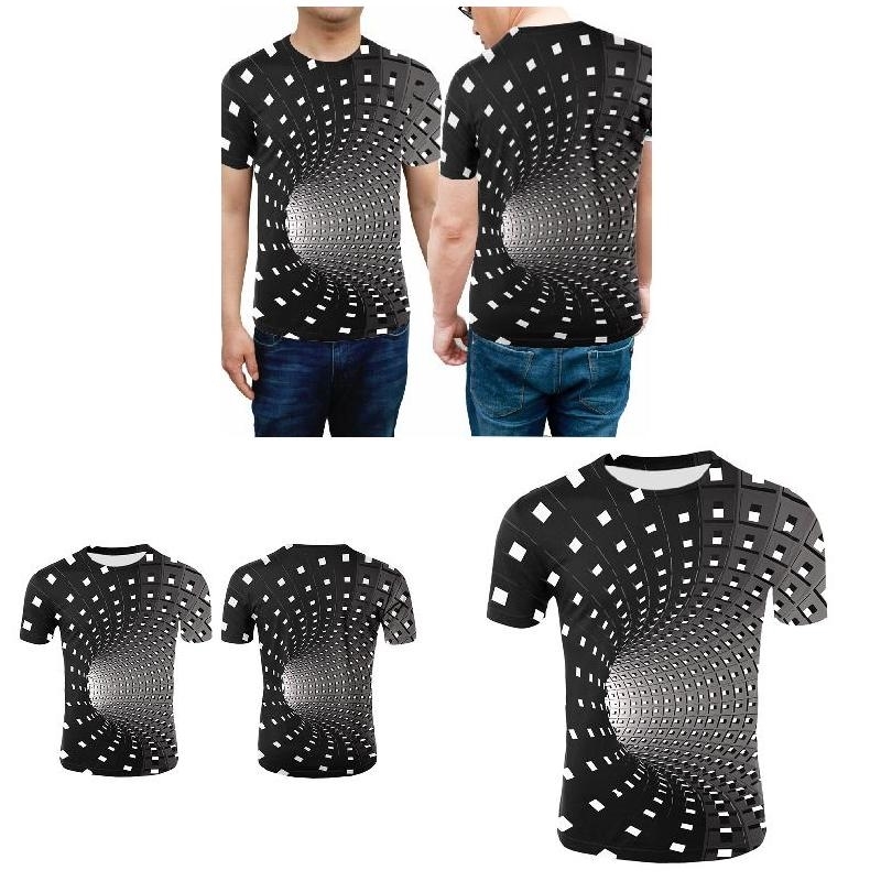 Men Women Short Sleeve T-Shirt 3D Swirl Print Optical Illusion Hypnosis Tee Tops XRQ88 210329