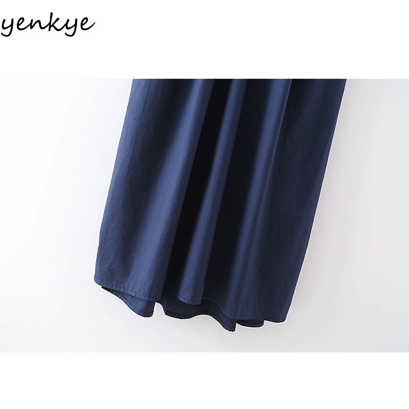 YENKYE Fashion Women Spring Vintage Solid Color Dress Female Long Sleeve V Neck Sashes Midi Casual Loose Dress Plus Size 210515