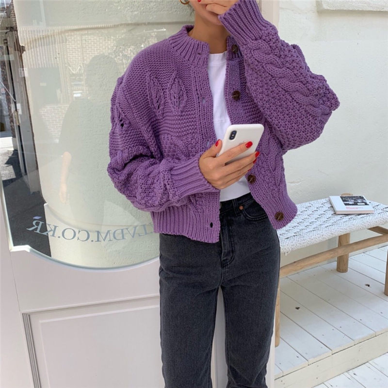 Students Stylish Thicken Casual Twisted Autumn Cardigans All-Match Full-Sleeved Brief Women Basic Short Sweaters 210421