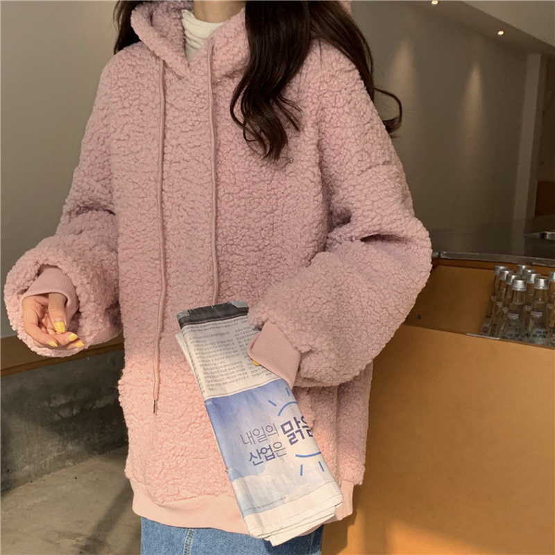 QRWR Women Hoodie Korean Style Winter Casual Cute Kawaii Warm Sweatshirt Loose Female Pocket Oversized Hoodies for Girls 210816