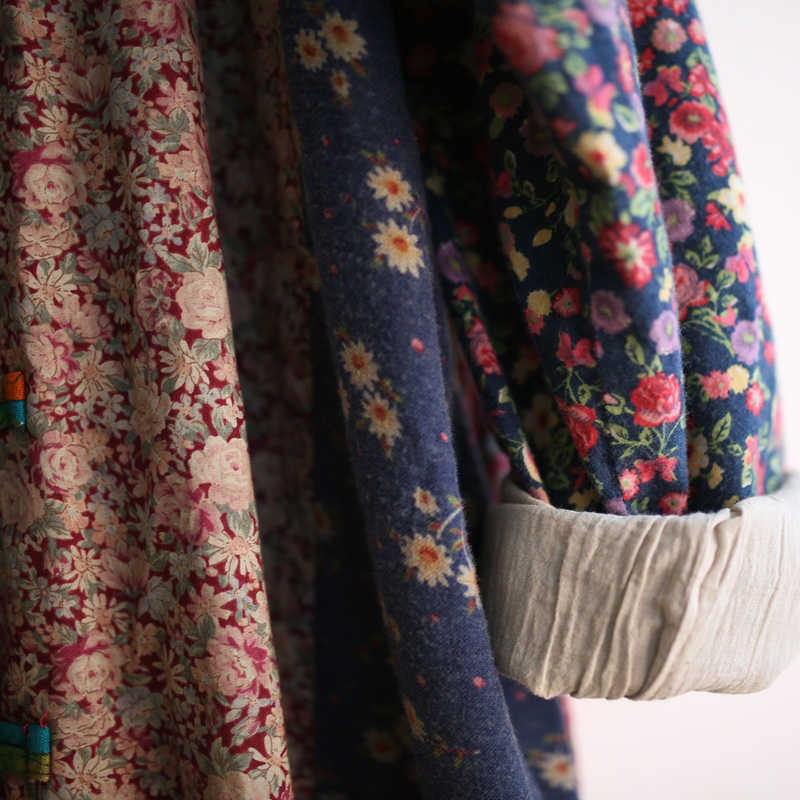 Johnature Women Print Floral Trench Vintage Coats Autumn Stand Long Sleeve Loose Chinese Style Cotton Linen Coat 210820