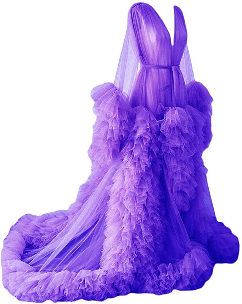 Chic Ruffle Evening Dresses Mother and Daughter Tulle Robe Maternity for Women Sheer Long Nightgown Puffy Bathrobe to Photo Shoot, Coral 
Chic Ruffle Evening Dresses Mother and Daughter Tulle Robe Maternity for Women Sheer Long Nightgown Puffy Bathrobe to Photo Shoot, Coral
