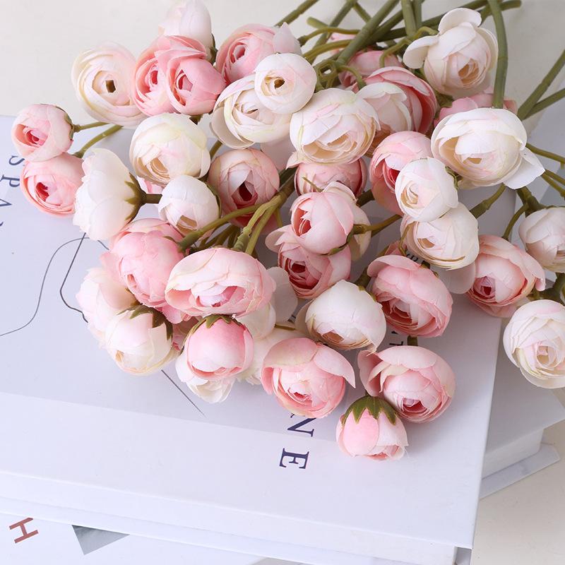 Bouquet Artificial Peony Tea Rose Flowers With Pot Silk Fake Flores Wedding Flower DIY Home Garden Decoration Plants Decorative & Wreaths