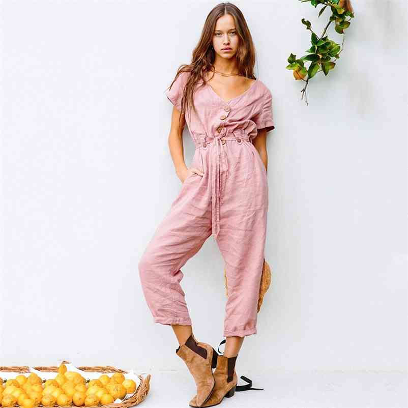 Women casual summer romper jumpsuit beach romper playsuit vintage long pants jumpsuit boho romper overalls cotton 210415