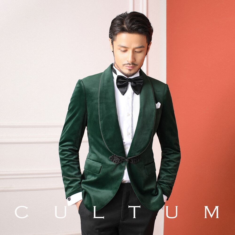Brand New Dark Green Velvet Wedding Tuxedos Shawl Lapel Side Vent Groom Tuxedos Fashion Men Blazer 2 Piece Suit Prom/Dinner Jacket Custom Made(Jacket+